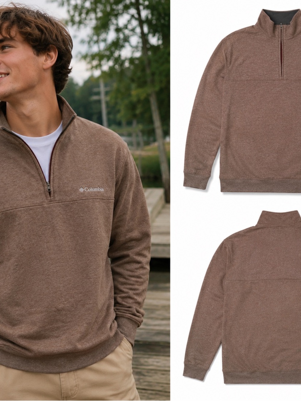 Columbia Brown Heathered Quarter-Zip Pullover